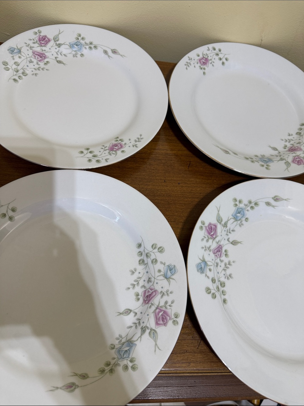 Floral Bone China Dinner Plates - White with Pink & Blue Roses